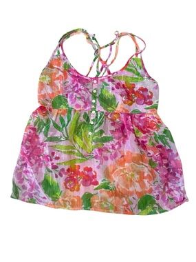 Aeropostale Floral Y2K Shimmer Babydoll Camisole Tank Top Criss Cross Size S